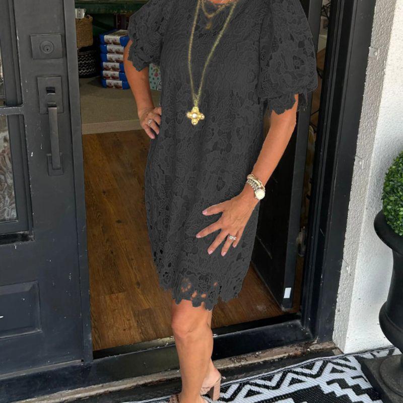 

2025 Women s Lace Short Sleeved Women s Dress Black L