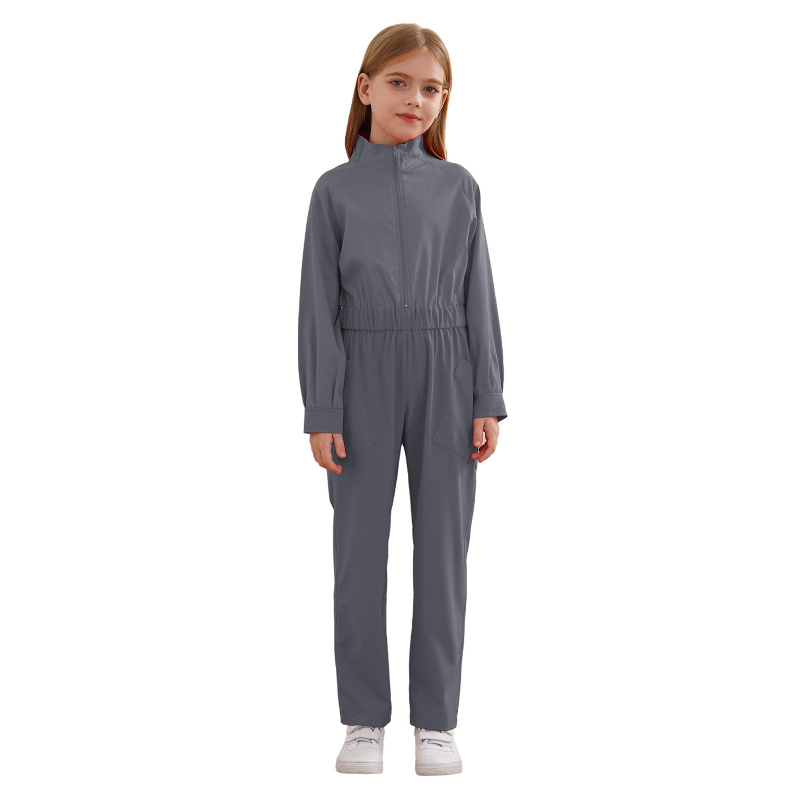 Meisjes Jongens Monteur Kostuum Vliegpak Elastische Taille Rompertjes Lange Cargo Broeken Jumpsuit Playsuit Vliegpak Carnaval Aankleed 6 gray