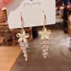 Korean Fashion Tassel Rhinestone Opal Flower Drop Earrings For Women Geometric Round Zircon Earrings Wedding Party Jewelry