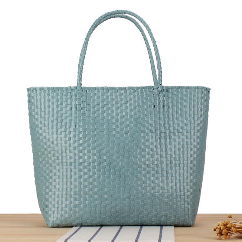 

Colorful Macaron Woven Plastic Handheld Picnic Bag