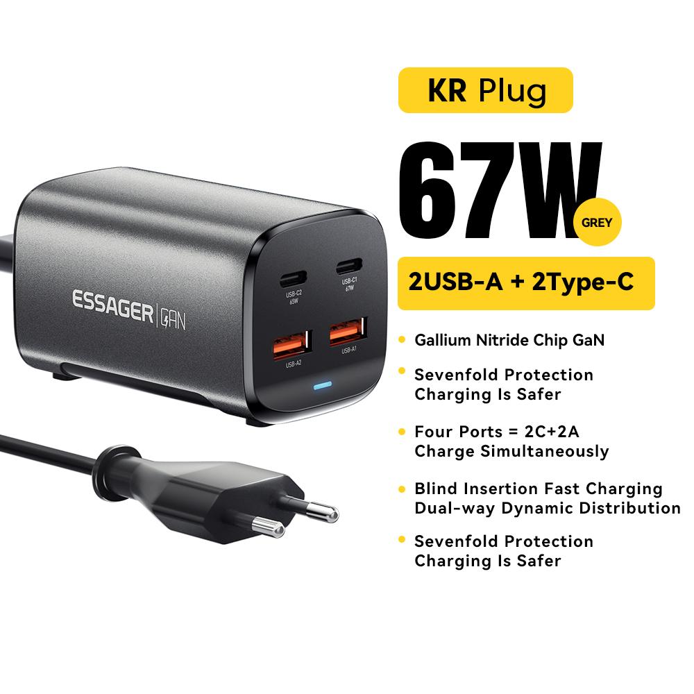 67W USB C GaN Lader Desktop Quick Charge 4.0 QC 3.0 PD Type C Hurtiglading For MacBook Samsung POPC iPhone 15 bærbar PC