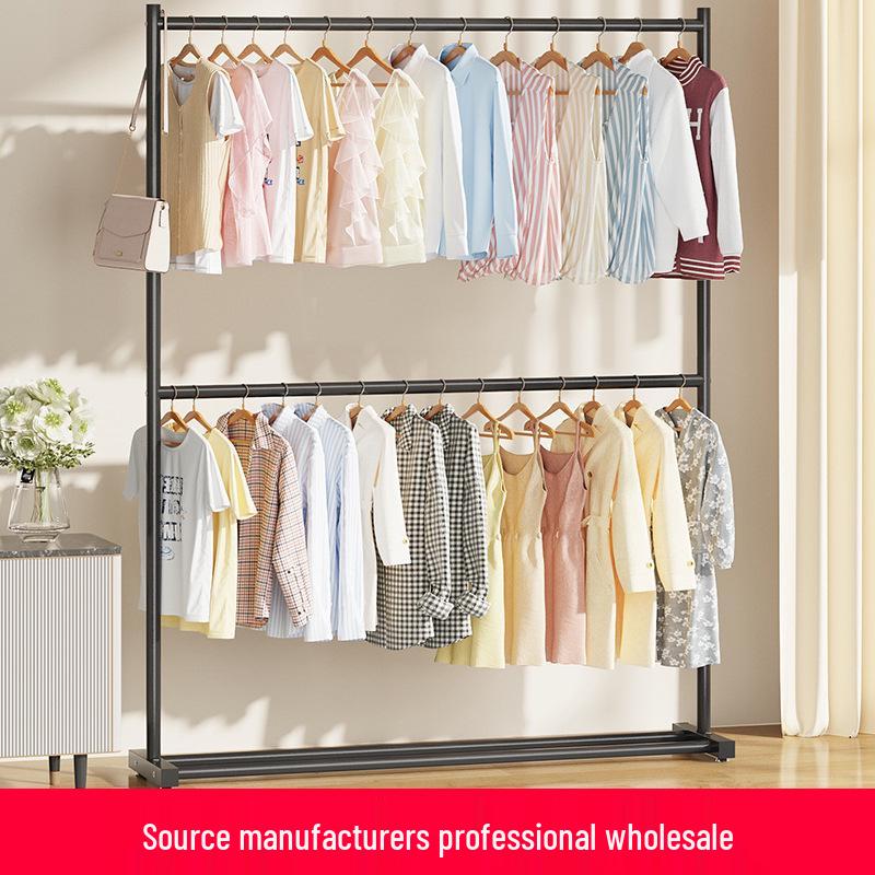 Double-Layer Hanger: Space-Saving Floor Rack for Clothes and Hats