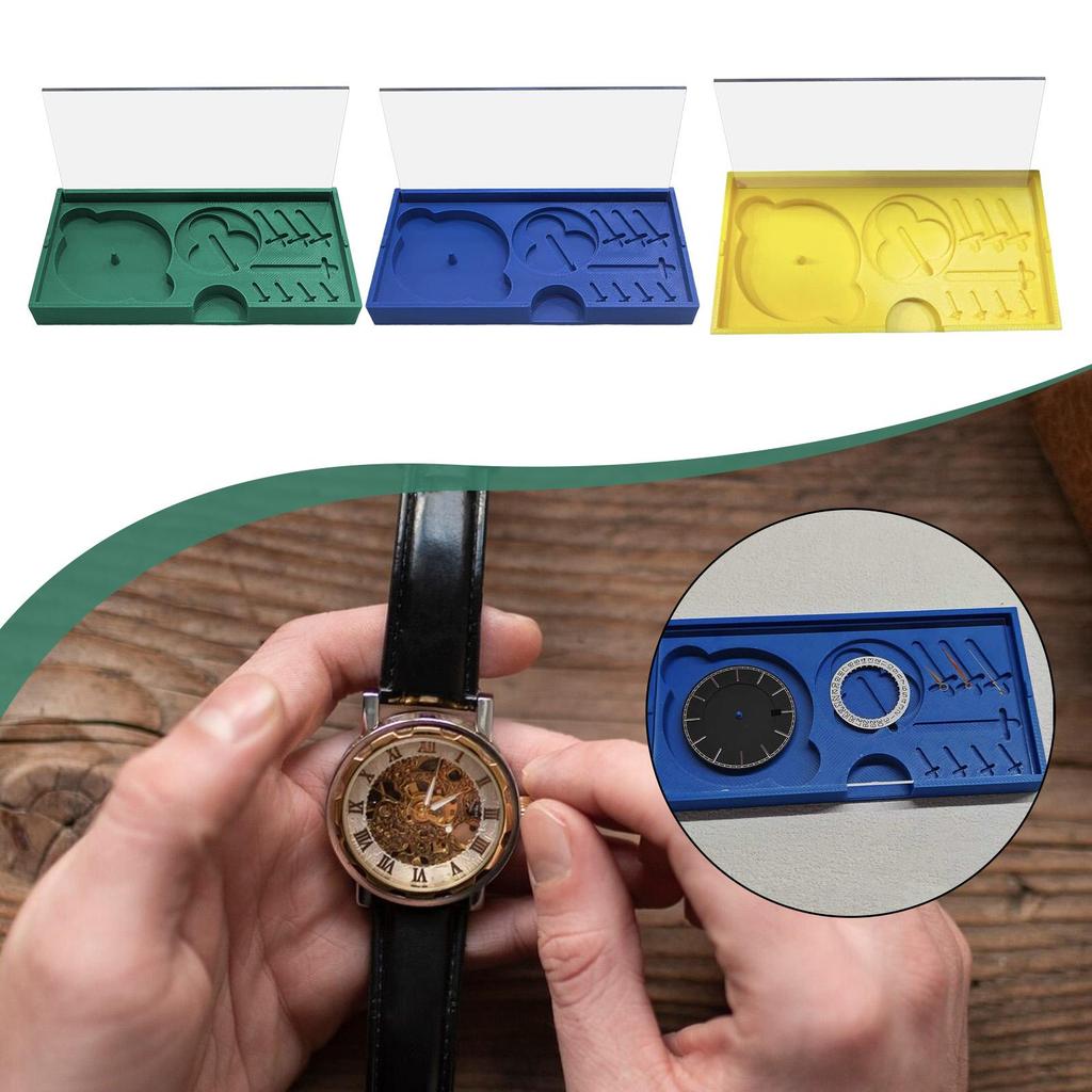 Storage Box for Watch Parts with Transparent Lid, Tray Dials, Storing Watchmaker's