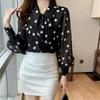 Spring Autumn Elegant Fashion Polka Dot Printing Shirt Ladies Long Sleeve Temperament Bow Blouse Women Casual Blouse