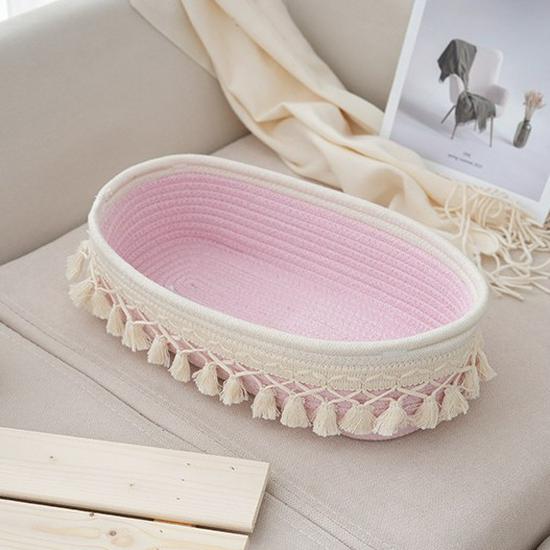 Beiger Baumwollseil Quastenkorb, Wohnzimmer-Organizer im Bauernhausstil