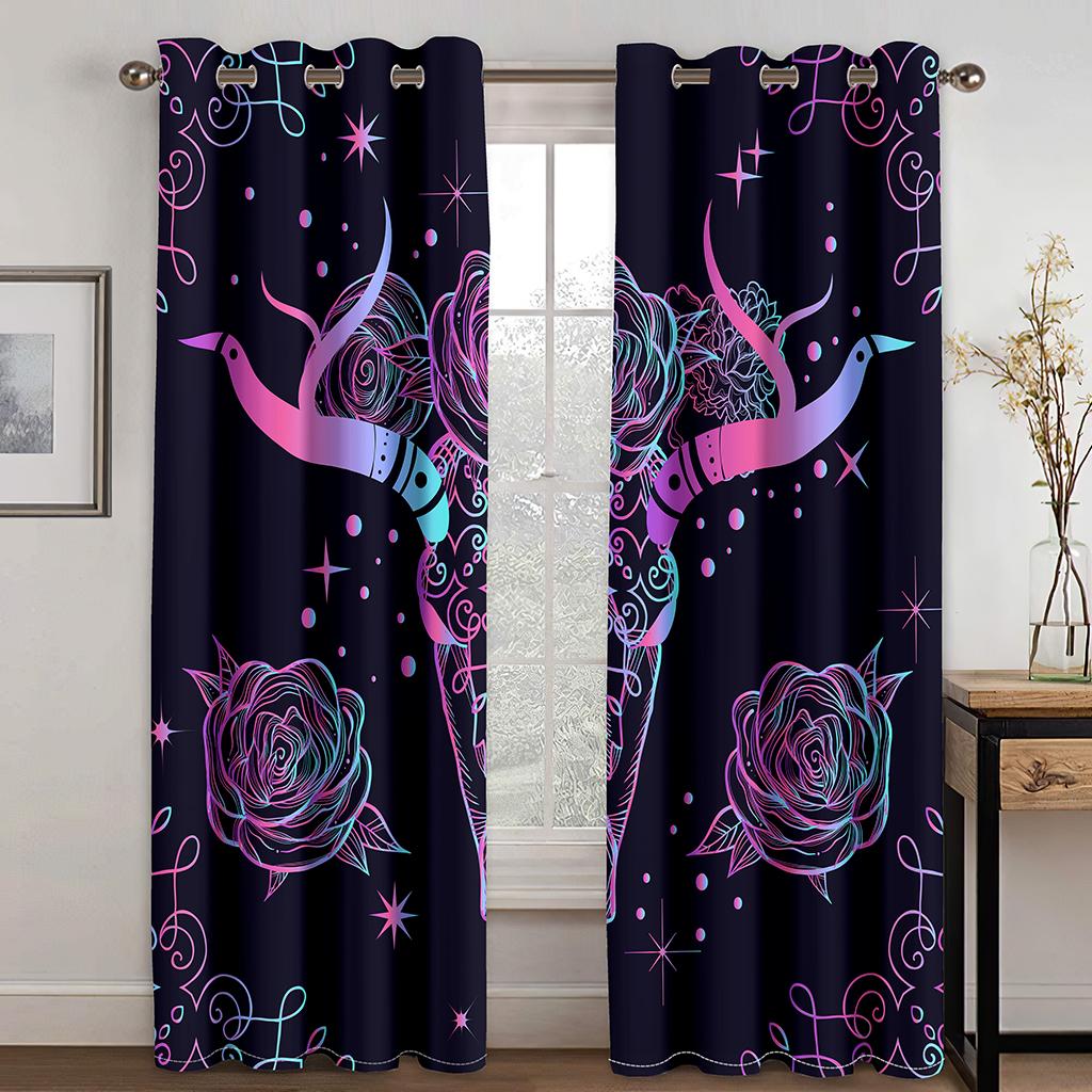 3D Bohemian Style Animal Elephant Curtains 2 Panels Moroccan Style Home Living Room Bedroom Balcony Window Decor Curtains