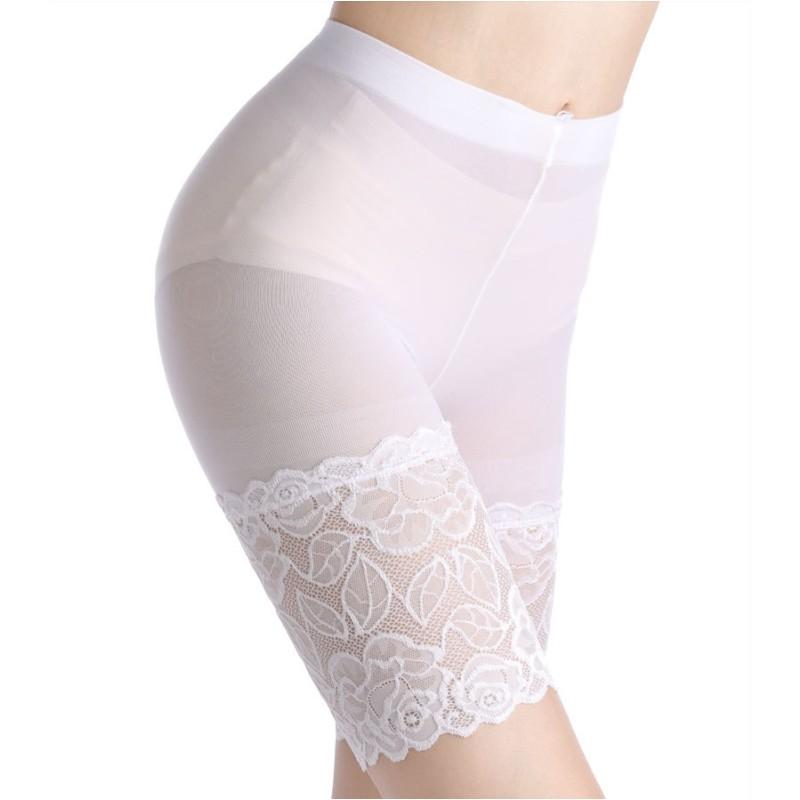 Women's Ice Silk White Safety Short Pants Anti Slip Shorts Under Skirt Thin Lace Underwear Plus Size Non Roll Hem