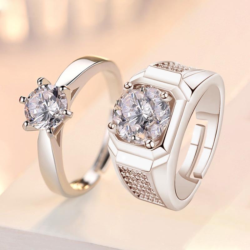 Korean Style Zircon Couple Rings: Elegant, Versatile, Adjustable Crown Design for Men and Women