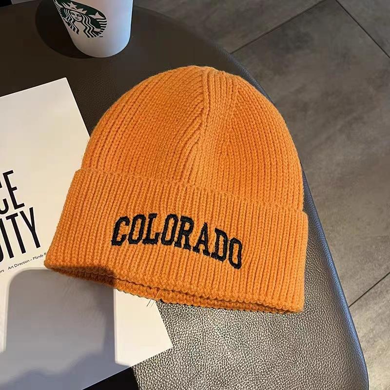 Knitted Hat Women's Autumn and Winter Letter Embroidery Wool Hat Warm Versatile Pullover Ear Protector Cold Hat Men's Trend