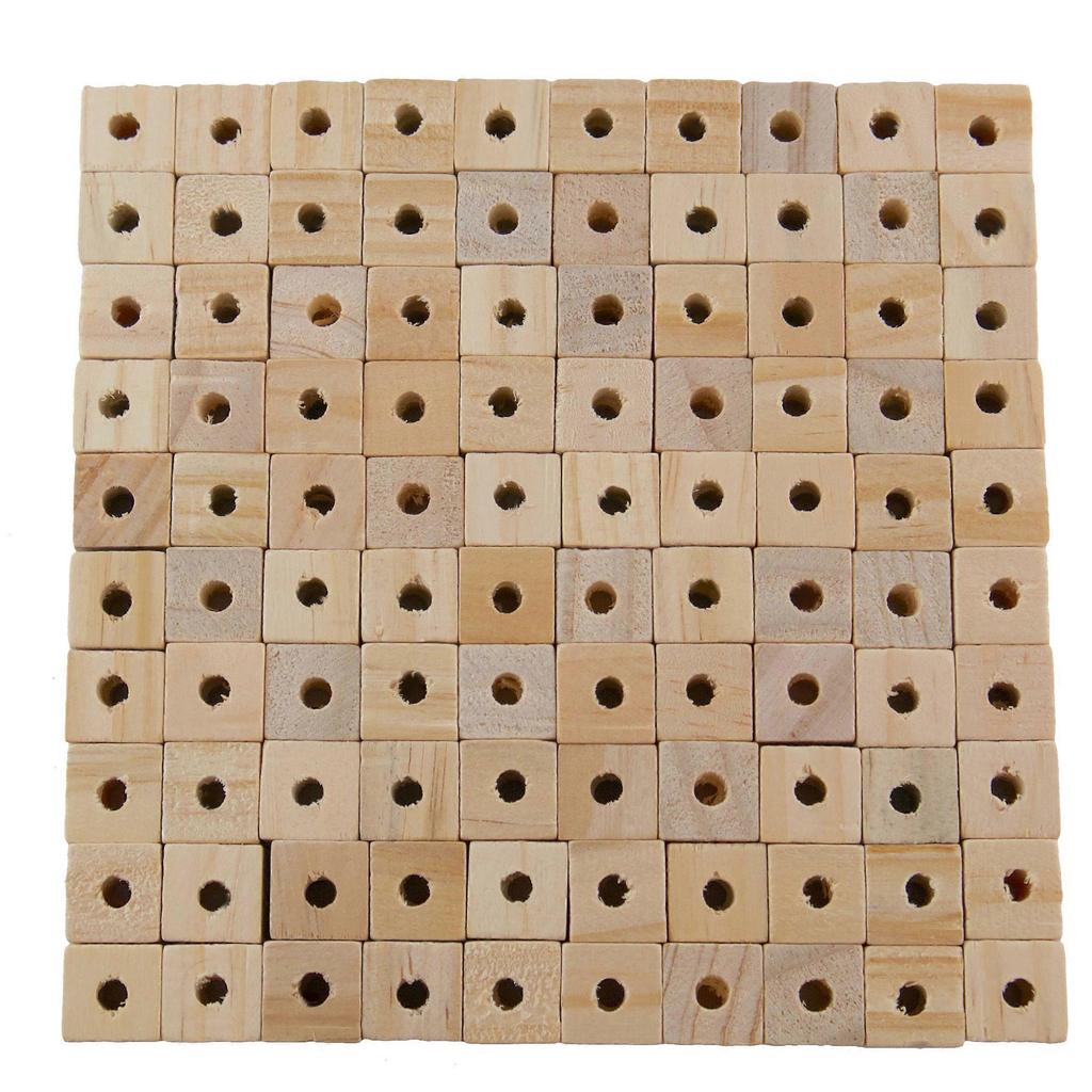 0.78" Wood Cubes with Holes - 50 Pack - Unfinished Solid Wood Beads for DIY Craft and Building Projects