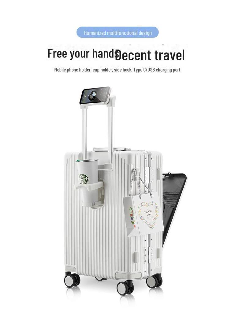 Multi-Purpose Business Trolley Suitcase with Laptop Compartment and Cup Holder