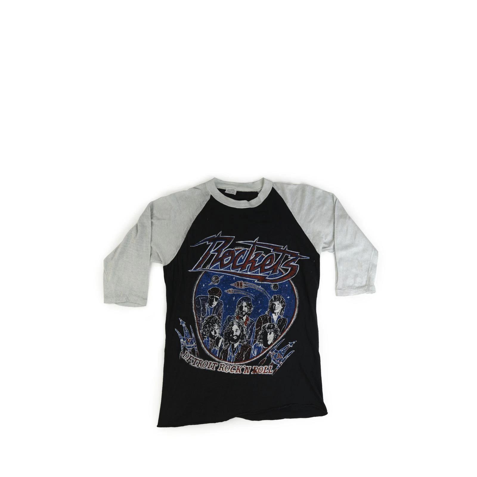 Vintage 1980 s Detroit Rock N Roll Rocket Baseball Tee Shirt XL