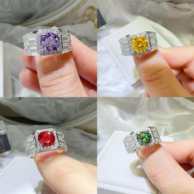 2 Carat Men's Silver-Plated PT950 Luxury Colored Moissanite Ring