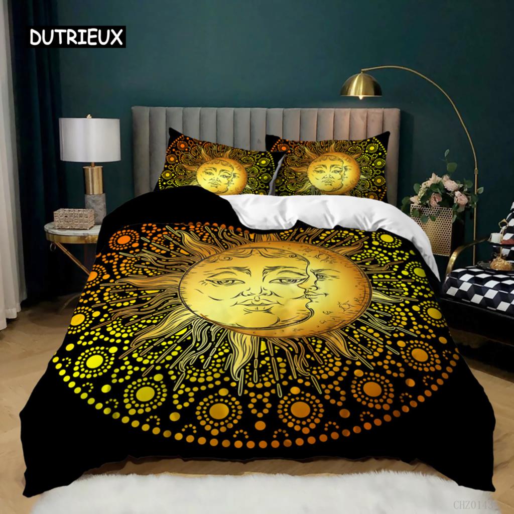 Bohemian Duvet Cover Set Golden Sun Twin Bedding Set Boho Style for Teens Adults Double Queen King Size Polyester Qulit Cover
