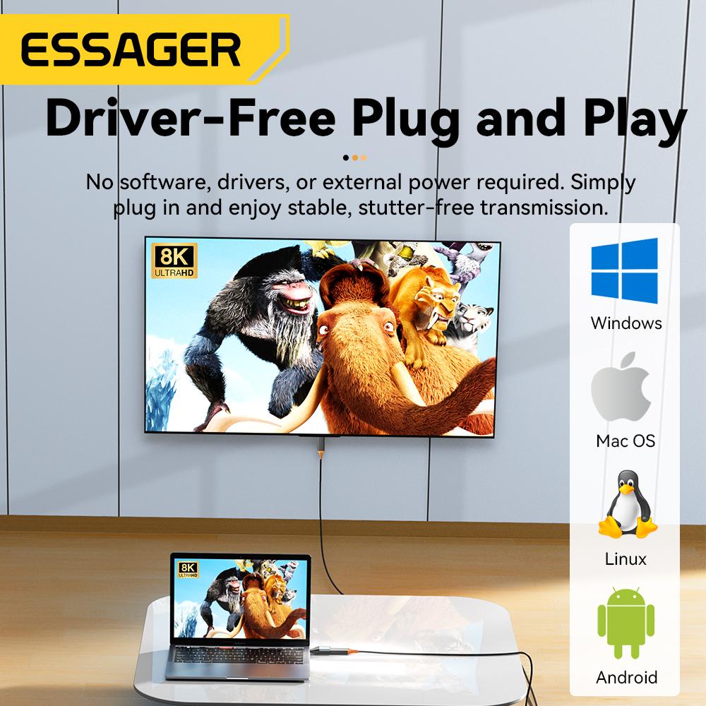 Essager USB Typ-C zu HDMI DP VGA Mini DP Adapter 8K@60Hz 4K@120Hz HD Videoübertragungskonverter für MacBook PC Laptop Telefon