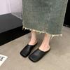 Fashion bag head half slippers women wear flat bottom summer and autumn soft leather non-slip square head one foot lazy shoes