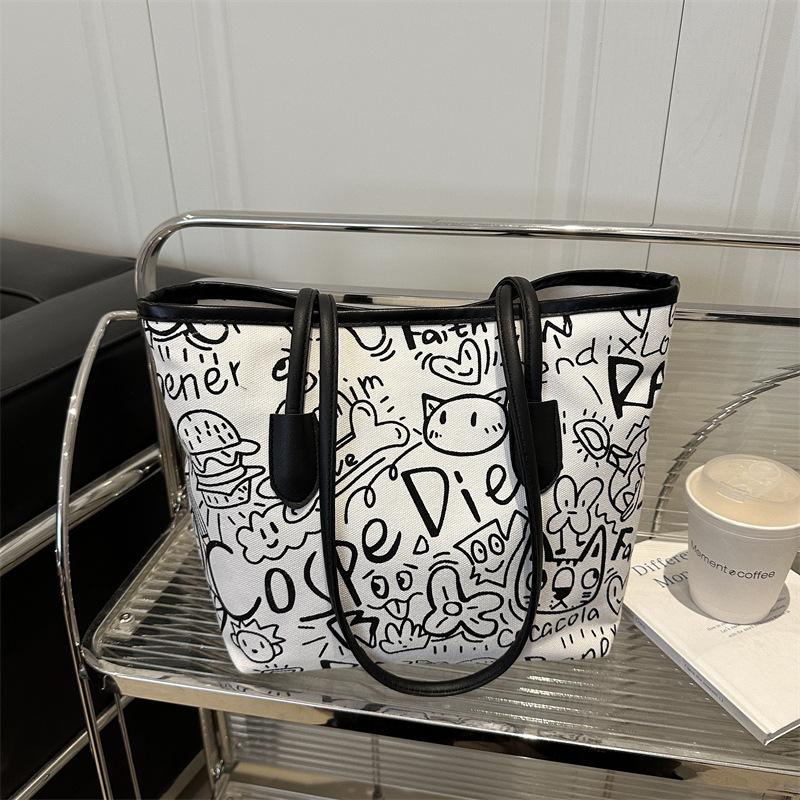 Bag Summer Women's 20255 Alphabet Graffiti Shoulder Bag Commuter To Work Handbag Large Capacity Tote Bag Printing