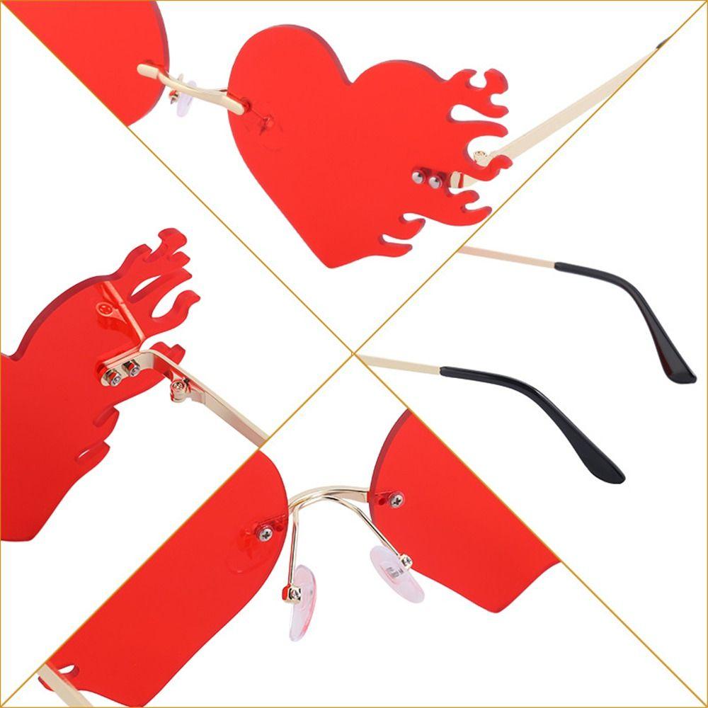 Rimless Fire Heart Shaped Sunglasses UV400 Protection Party Favor Eyewear  for Women & Men