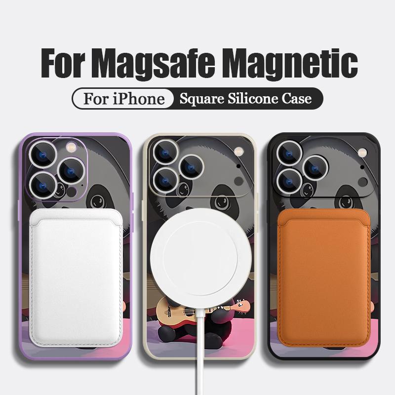 For iPhone 17 Pro Max Case Guitar-playing Panda Magnetic For Magsafe Silicone Cover For iPhone 16 Pro Max Funda iPhone 15 14 13 12 11 16E Air