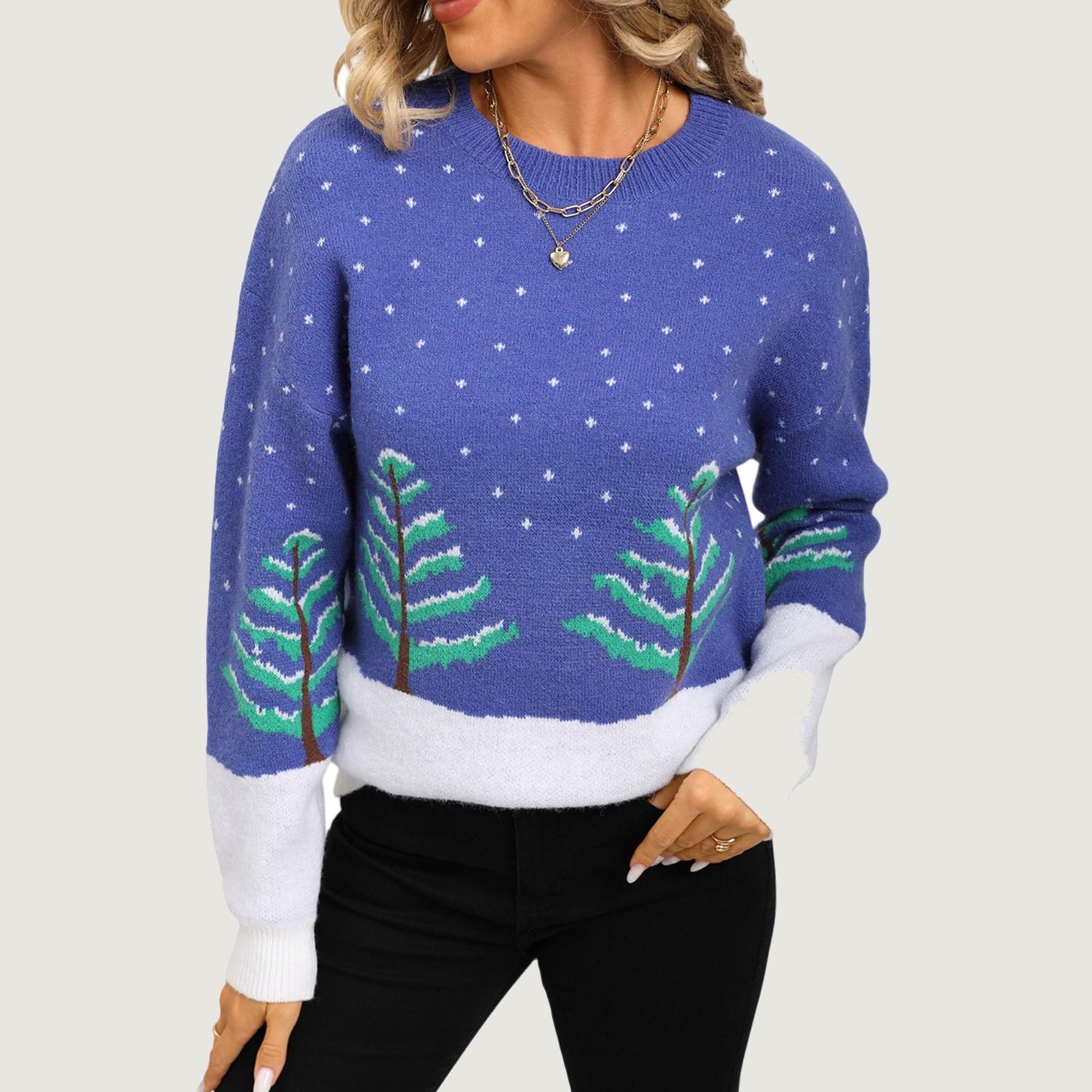 

Женские свитера с длинным рукавом осенние мягкие легкие вязаные свободные свитера топы рождественские M синий