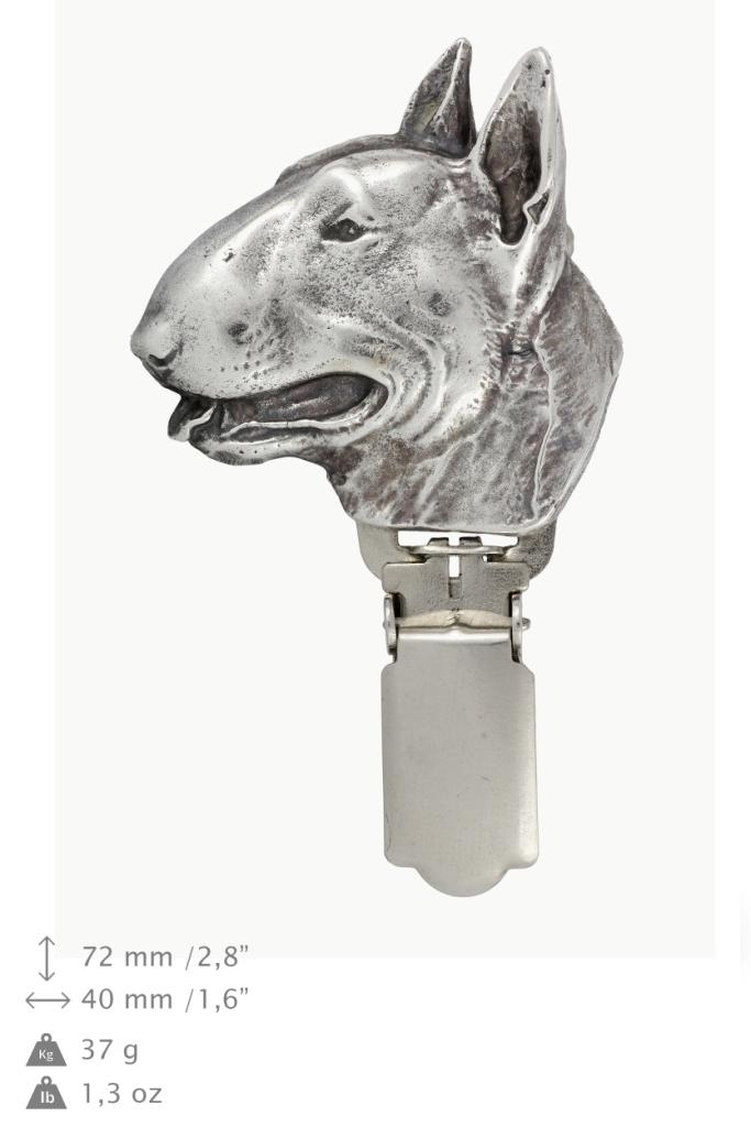 Bull Terrier, Bully – Brooch with a clip, holder for a start number – Design 01 | Art-Dog