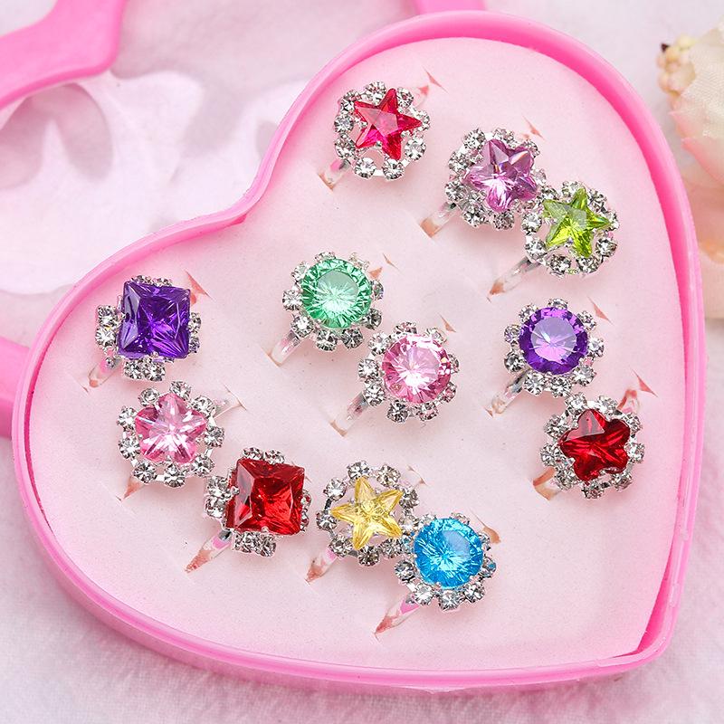 Kids' Faux Diamond Crystal Cartoon Gem Ring Set - Kindergarten Gift
