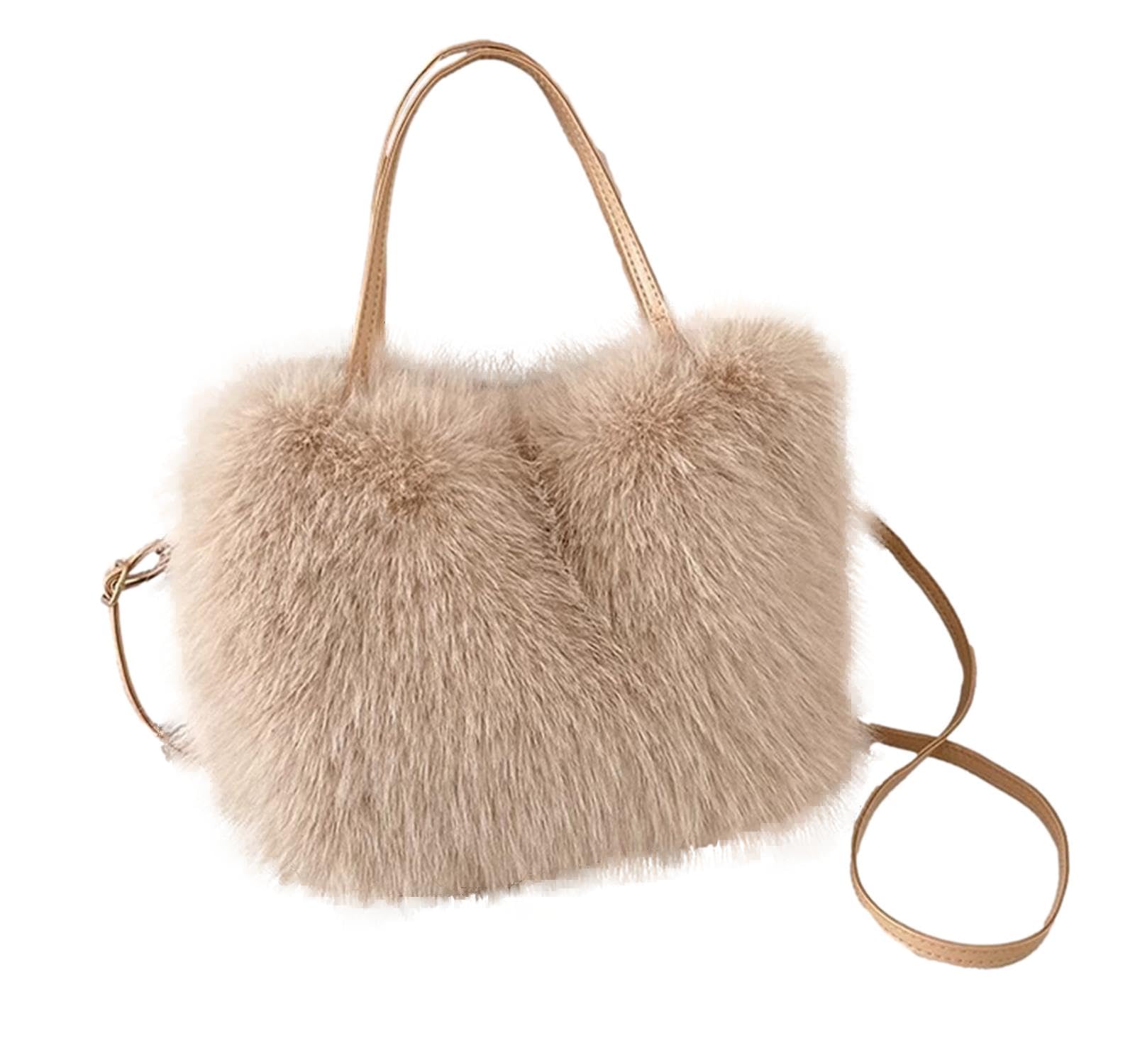 

Maison de TAO Faux Eco Fur Shoulder Fluffy Tote Bag for Casual Occasions Women s Handbag, Bag, 2-Way (Beige) бежевий