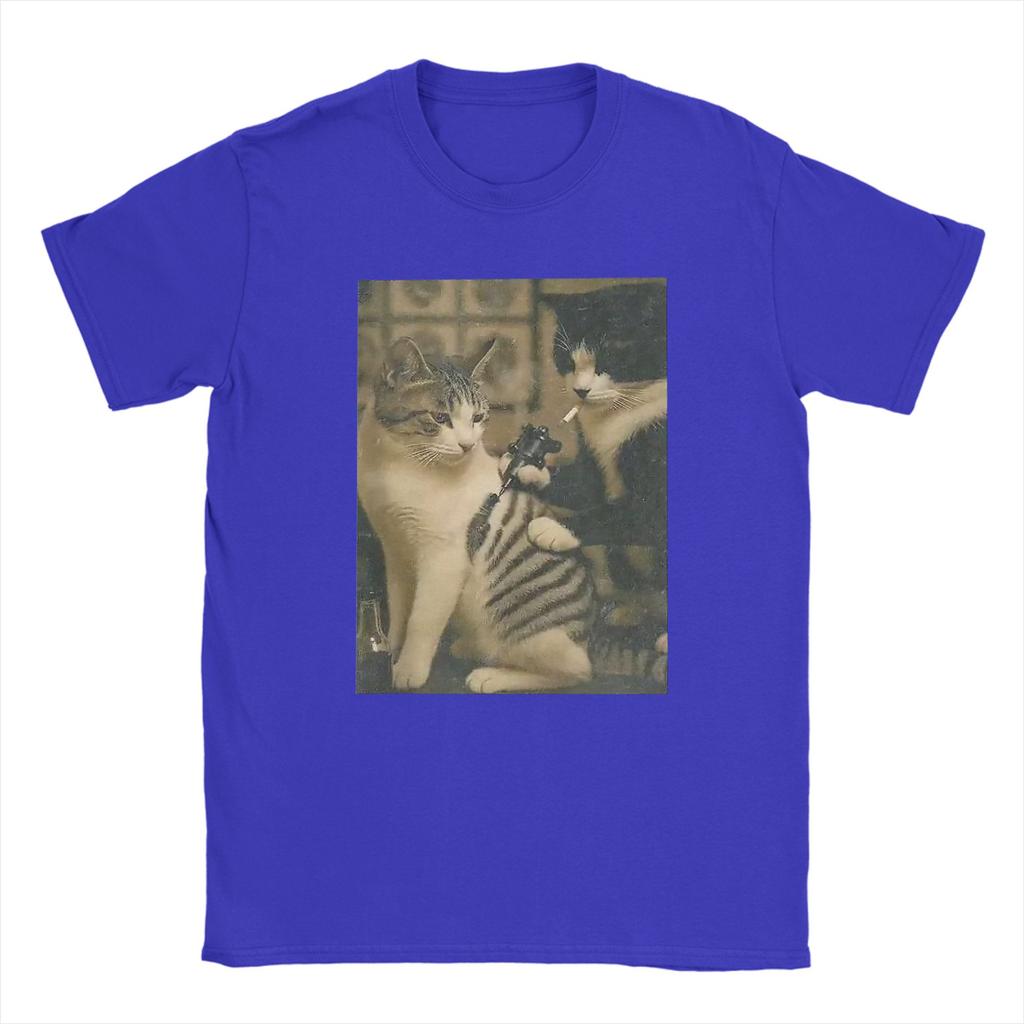 Funny cat Tattoo T Shirt Summer Harajuku TShirts Men Cotton O Neck Plus Size Clothing Short Sleeve Vintage Tops