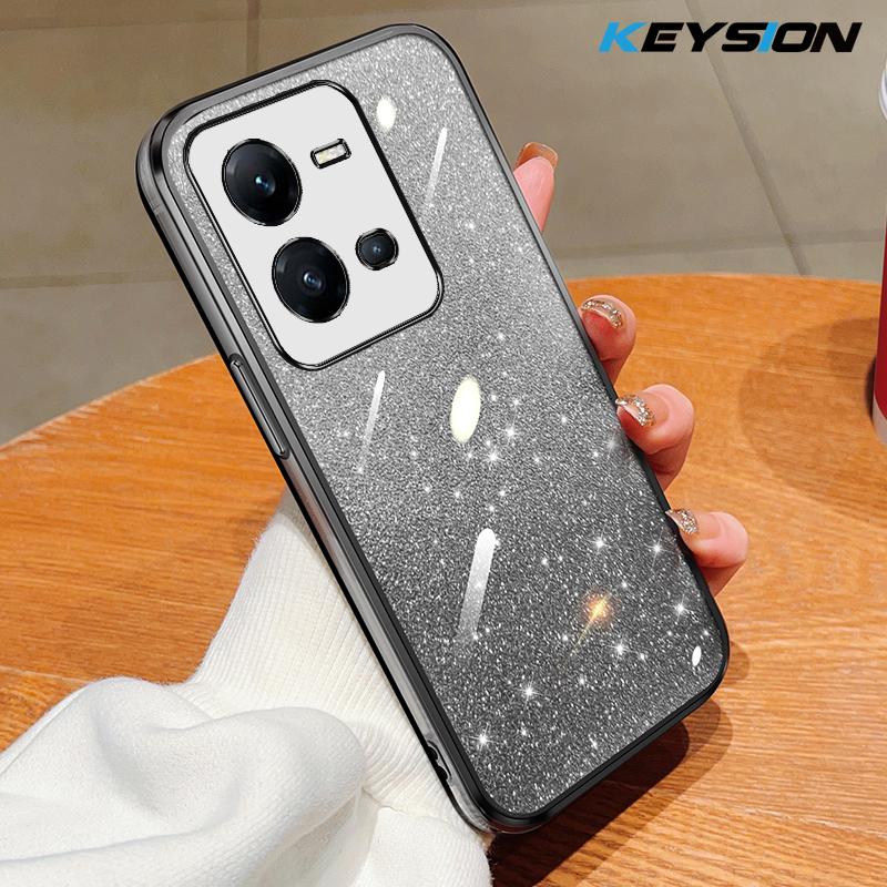 KEYSION Luxury Plating Glitter Phone Case for VIVO V25 5G V25e Transparent Soft TPU Shockproof Back Cover for VIVO V25e V25 5G for VIVO V25 5G чёрный