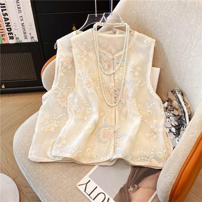 

2025 лето новый вышитый бисером тонкий универсальный жилет жилет с высоким чувством 3XL (138-75kg recommended)