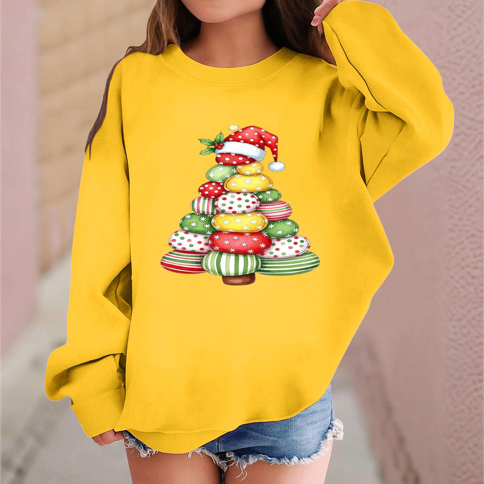 

Детский модный повседневный пуловер с длинными рукавами и свободного кроя с рождественским принтом 160 жёлтый