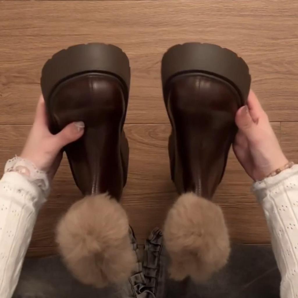 Women's fur integrated thick bottom heightening winter lightweight warm snow boots non-slip wear-resistant casual sneakers mid-calf cotton boots