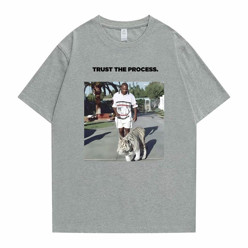 Mike Tyson Trust The Process Tiger Graphic Print T-shirt Men Hip Hop Vintage T Shirt Male Fitness Short Sleeve Oversized Tshirt