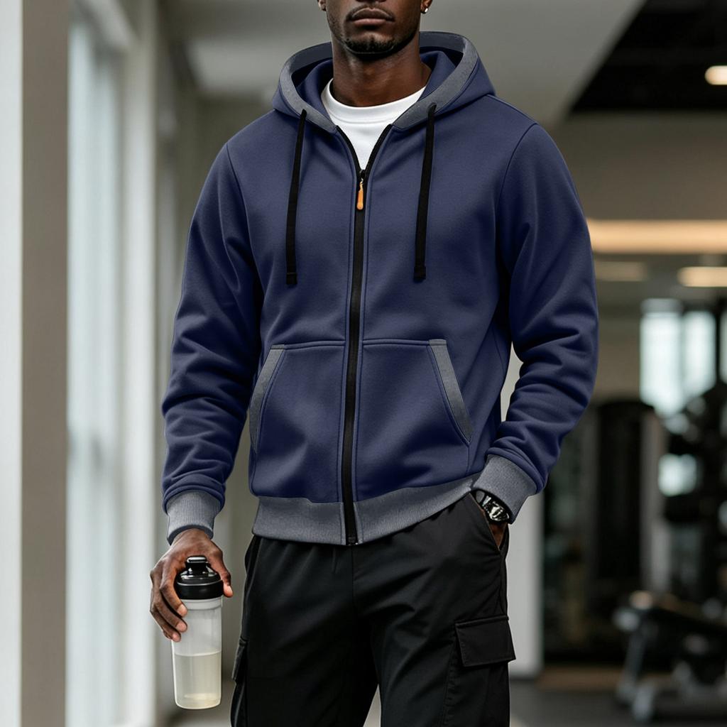 Felpa con cappuccio da uomo mezza zip con tasche multiple, felpa casual per sport all'aperto