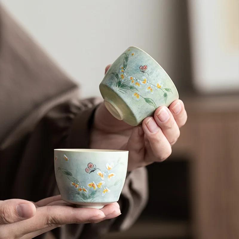 Hand Painted Butterfly Gaiwan Set For Tea Porcelain Chinese Green Tureen Teaware  Tea Bowl Kung Fu