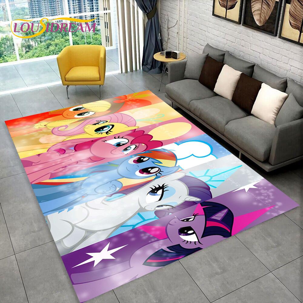 Cute 3D P-Pony Cartoon Unicorn Area Rug,Carpet Rug for Home Living Room Bedroom Sofa Doormat Decor,kids Play Non-slip Floor Mat