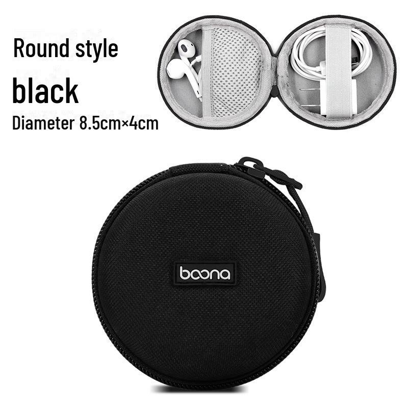 

Ударопрочный чехол для хранения Bluetooth-гарнитуры EVA с зарядным устройством и органайзером для USB-кабеля Round F002 чёрный