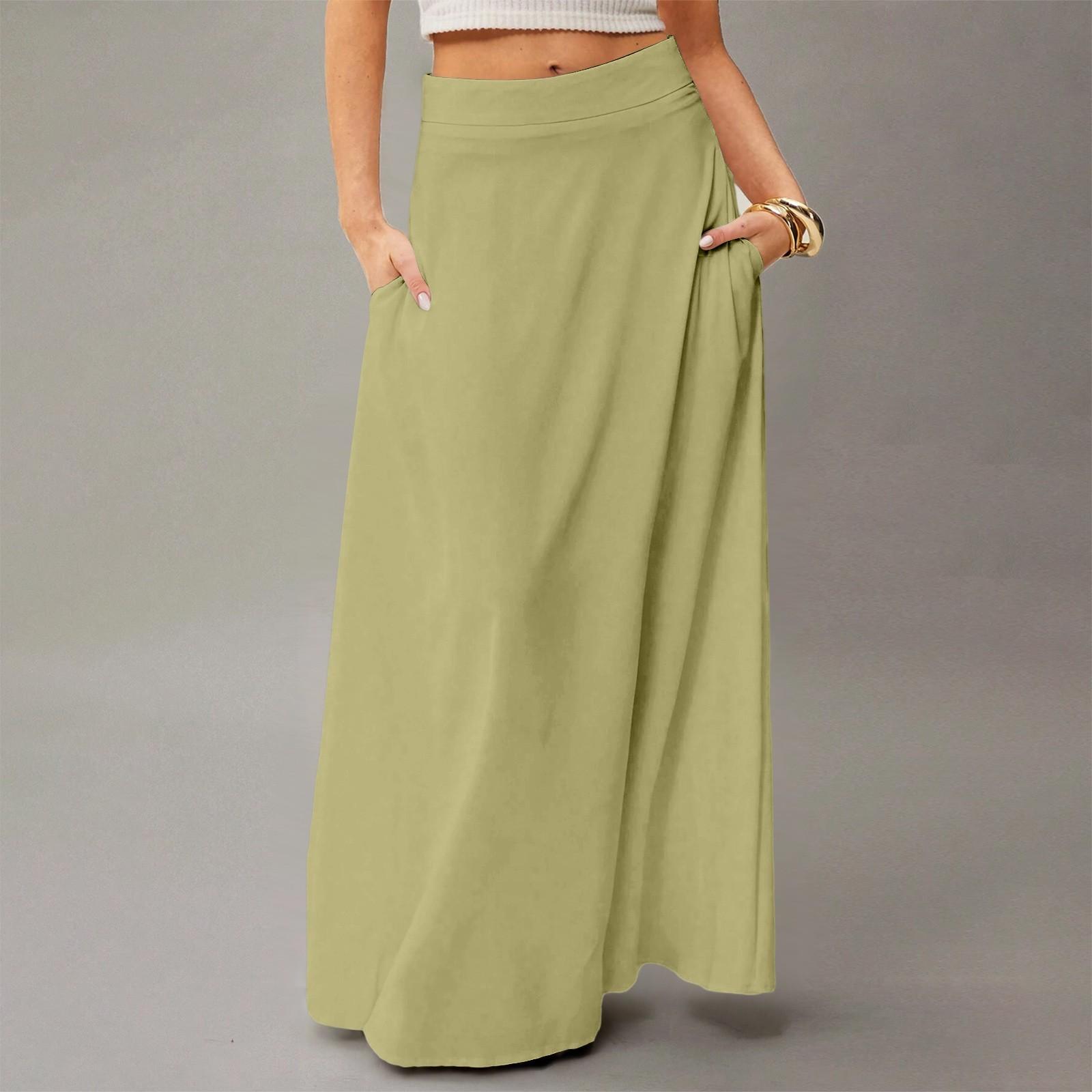

Женское струящееся платье макси, обычная повседневная летняя юбка в стиле бохо XXL светло-зеленый
