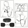 SM Sex Toy Hand Sex Toy with Traction Chain Black Faux Leather Body Restraint Tool Handcuffs and Collar Anal Metal Hook Prop