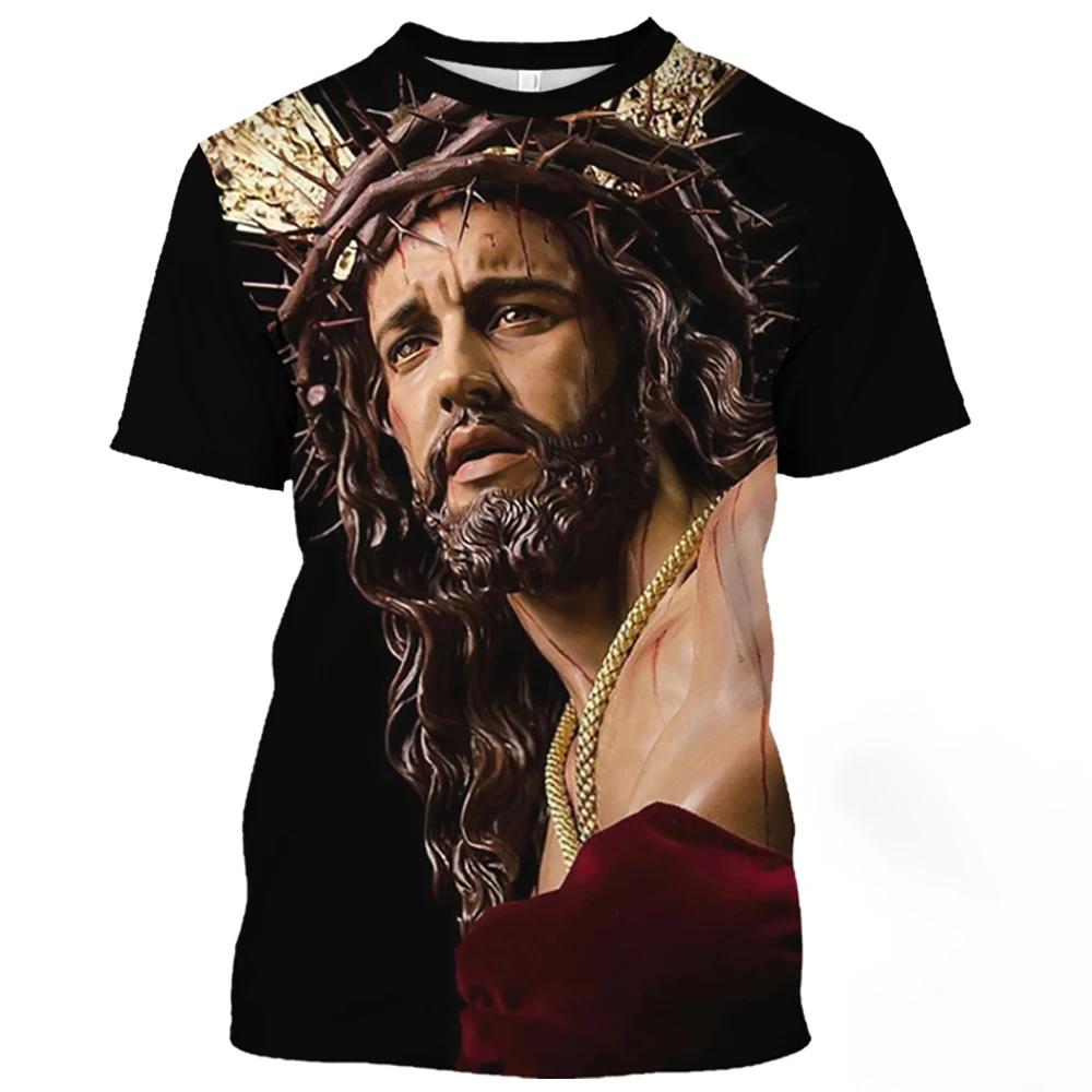 Jesus Christ Pattern Print T-Shirts Summer Casual O-Neck Oversized Quick-Drying Short Sleeve Catholicism Men's T-shirts