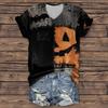 Women's Fashion Casual Three-quarter Sleeve Halloween Letters,  Face Print Top