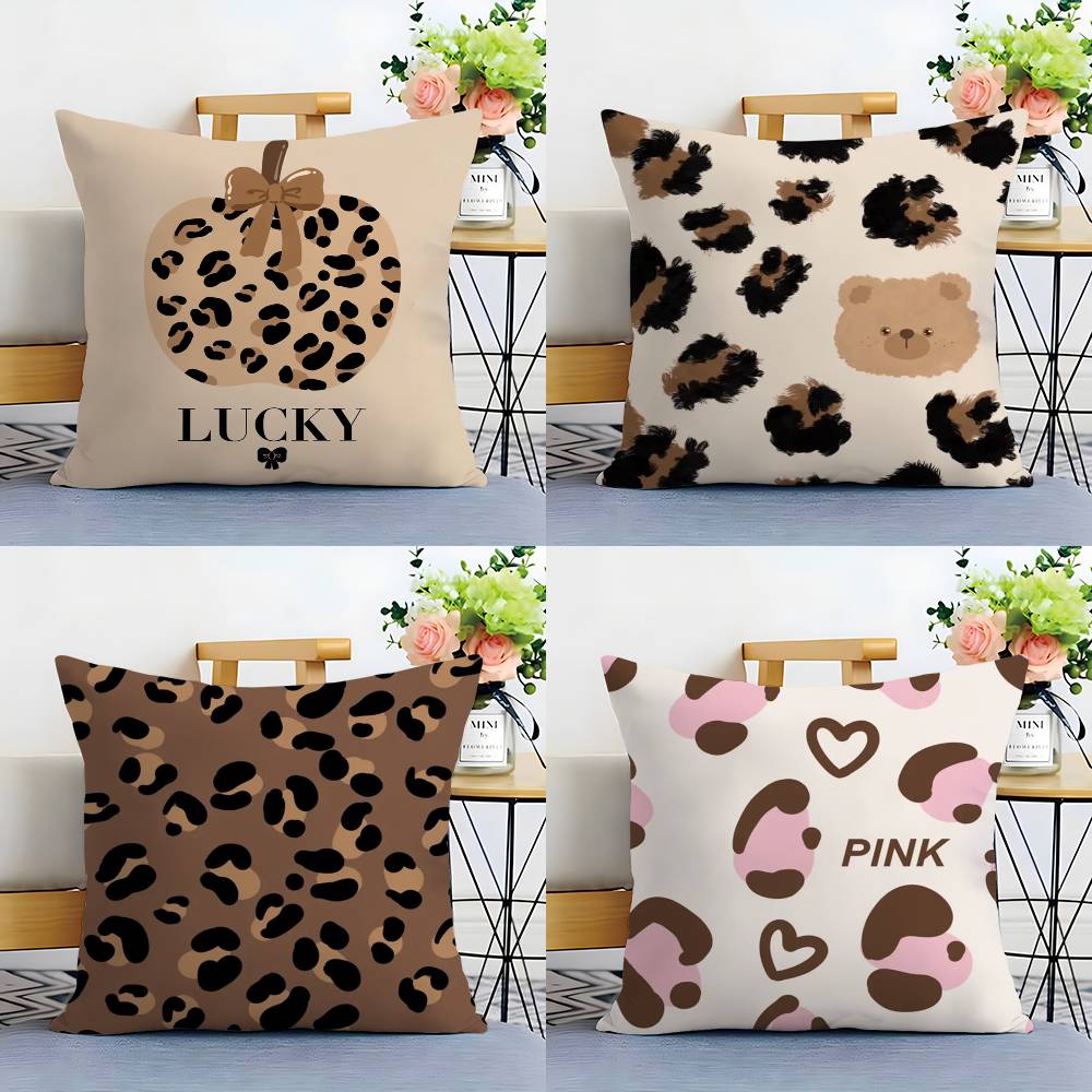 Brown Leopard Print Design Pillow Case Sofa Living Room Bedroom Double-sided Printing Square Cushion Nap Time Cushion Cover