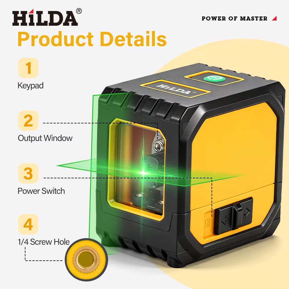 HILDA Green Laser Level with Self-Leveling and Crosshair, Mini Size, USB Rechargeable