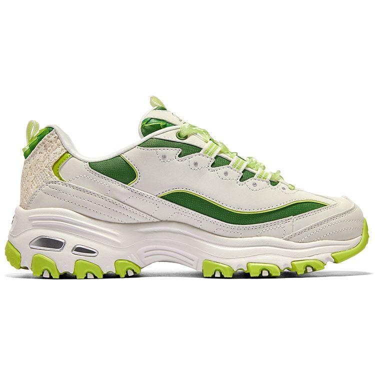 Skechers DLites 1.0 Lace Bear 2.0 Mesh Comfortable Versatile Daily Wear Durable Low-Top Dad Shoes Women Sneaker White Green 896738-WGR