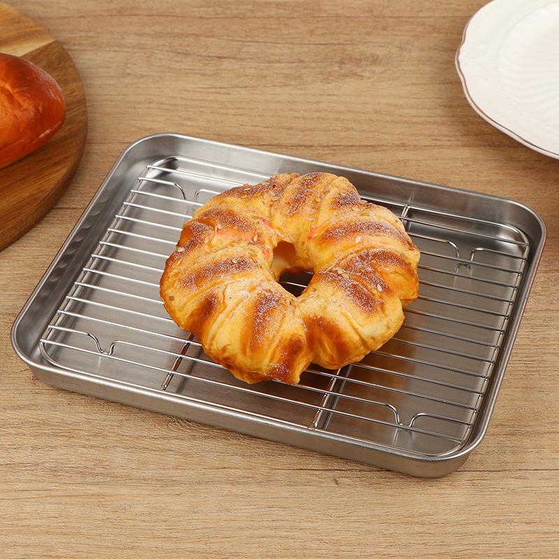 Stainless Steel Baking Pan Tray With Wire Rack Cake Baking Bbq Pan Tray Removable Cooling Rack Oven Cooking Grilling Tool