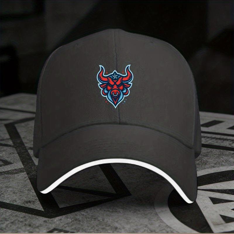 New 1pc, Adjustable Sandwich Baseball Cap with Bull Head Print, Lightweight Printed Women's Hat, Bull Head Pattern Men's Trendy