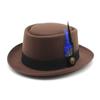 Men'S And Women'S Woolen Top Hats, Bowler Woolen Top Hats, Gentleman'S Jazz Hats, Black And Blue Feathers Czy-224