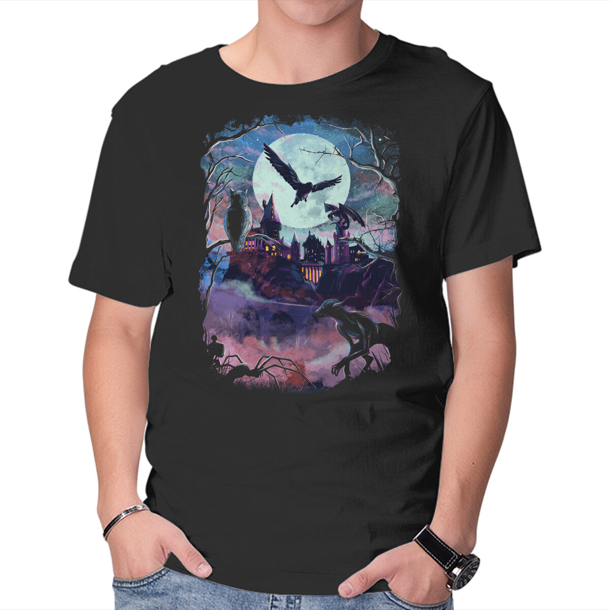 Unisex Crew Neck T-Shirt Magic World Graphic Short Sleeve Casual Tee L