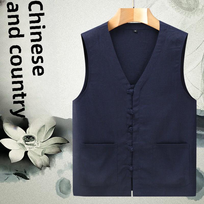 Men's Summer Linen Tang Suit Vest - Lightweight, Loose Fit, Sleeveless, Perfect for Middle-aged and Elderly.