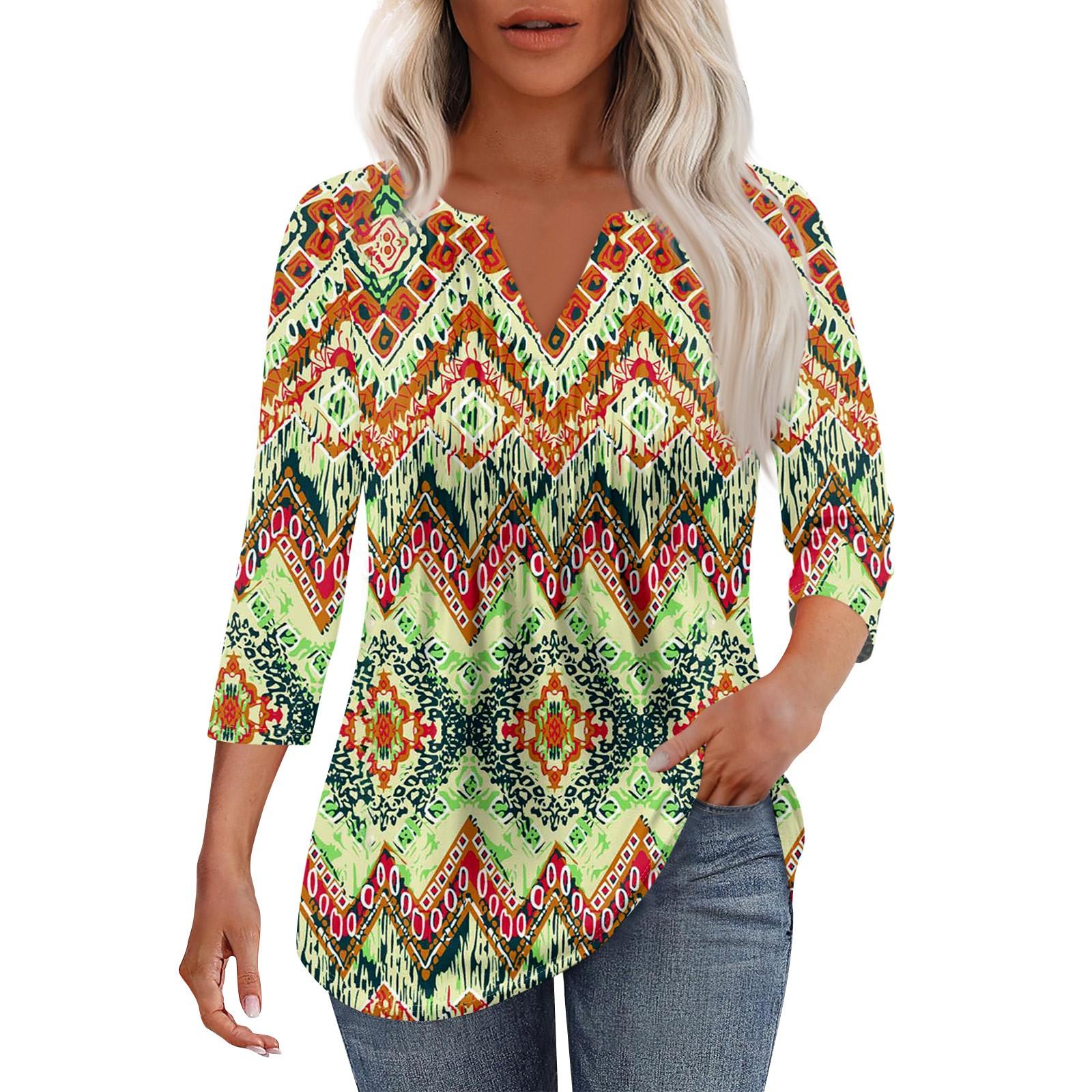 

Жіноча модна повсякденна плісирована однотонна футболка з V-подібним вирізом і рукавами сім чвертей L зелений